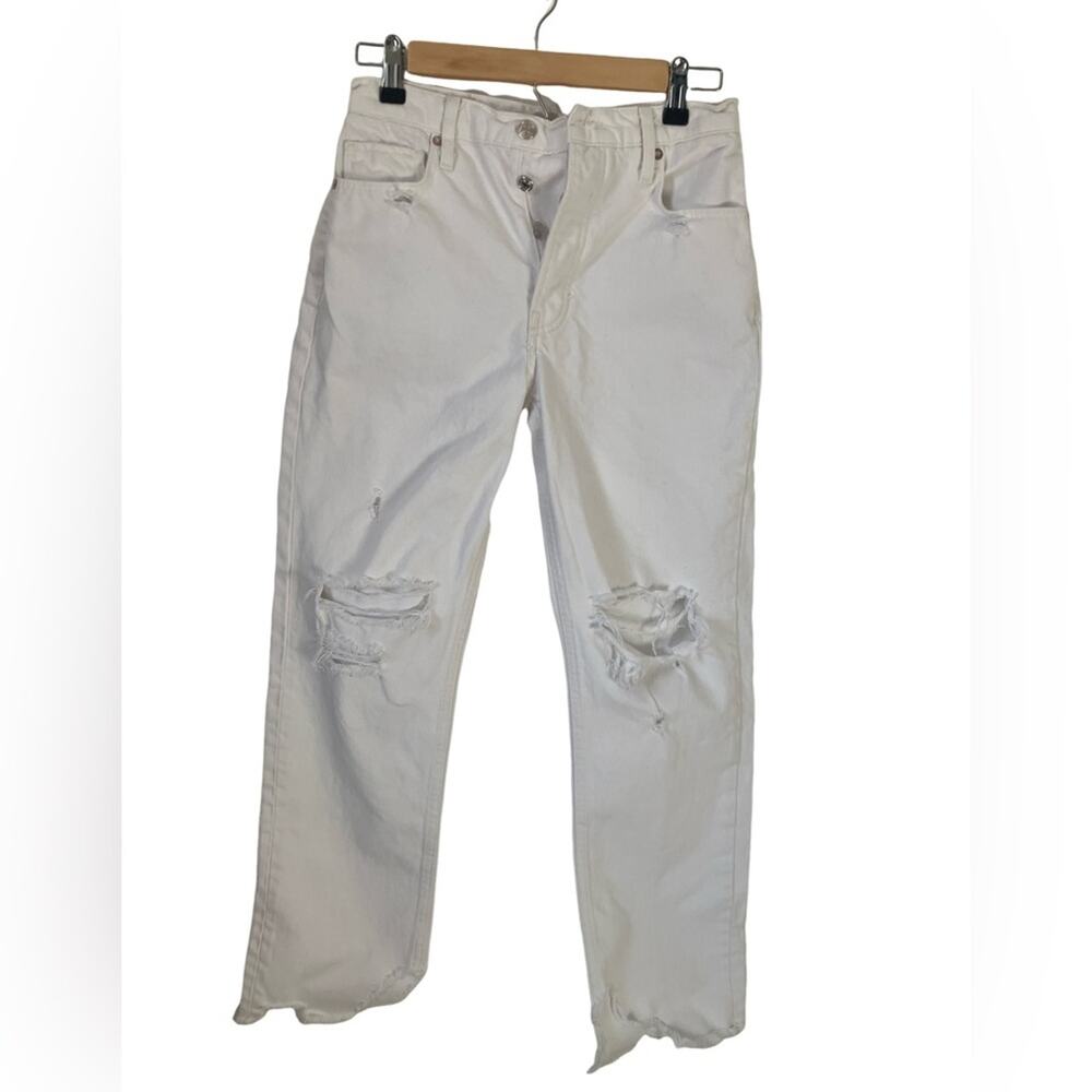 We The Free White Straight Leg Jeans with Distressing